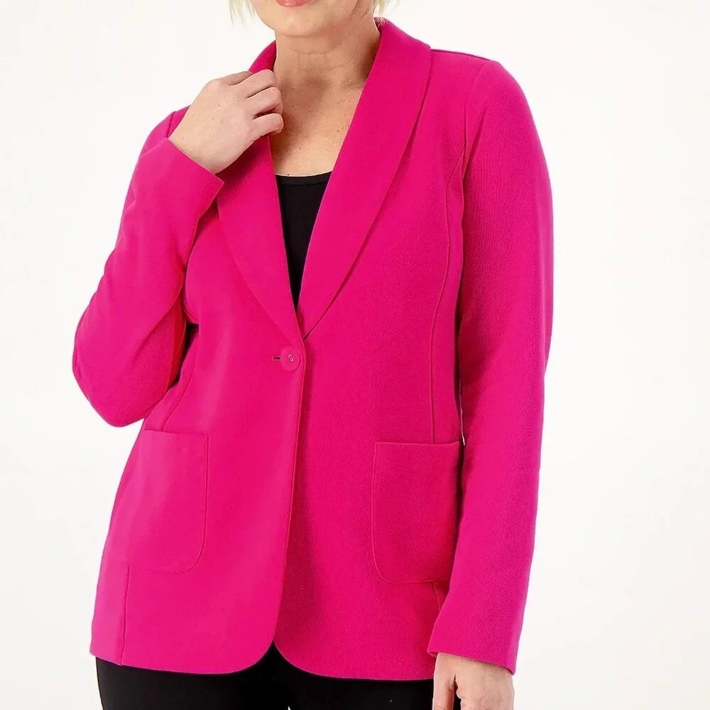 Susan Graver Weekend Marina knit blazer women 1X pink business casual jacket